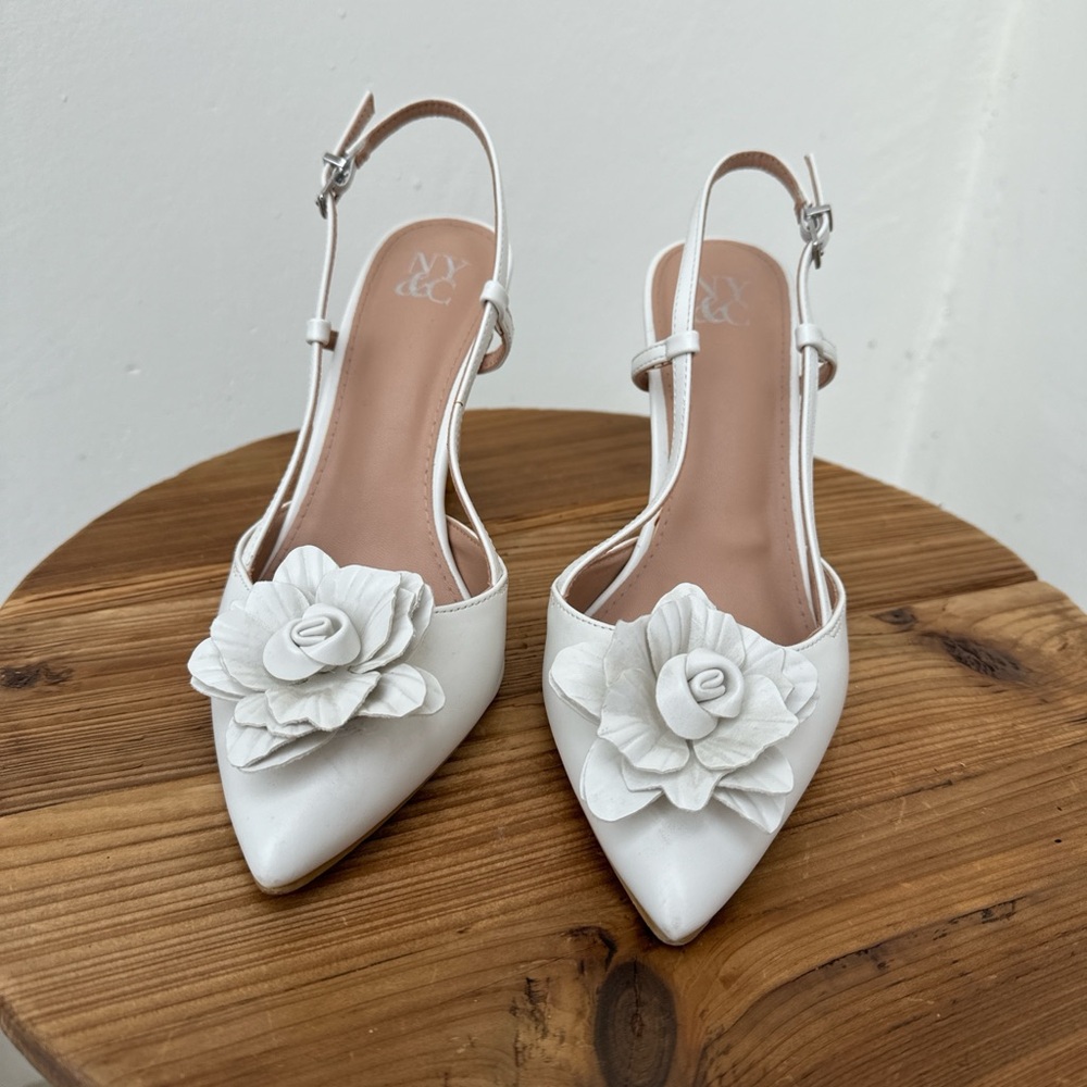 New York & Company White Floral Heels
